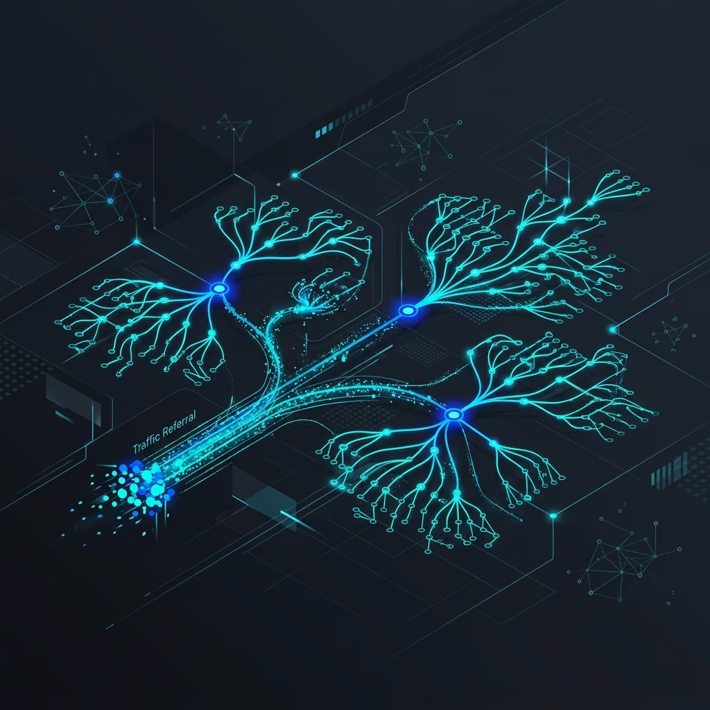 Network node diagram mapping subreddit communities, discussion threads, and organic traffic flows for freelance Reddit engagement